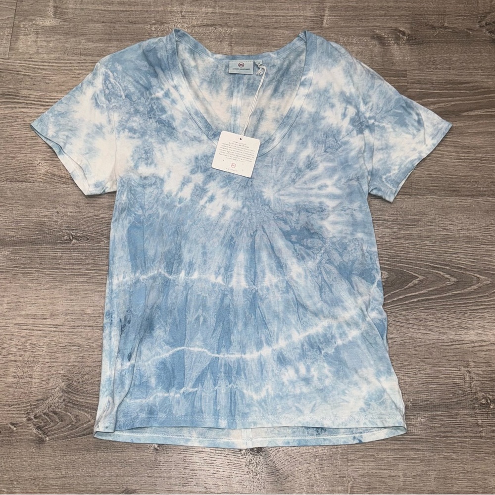 NWT AG ADRIANO GOLDSCHMIED BLUE WHITE TIE DYE VNECK TEE TOP S